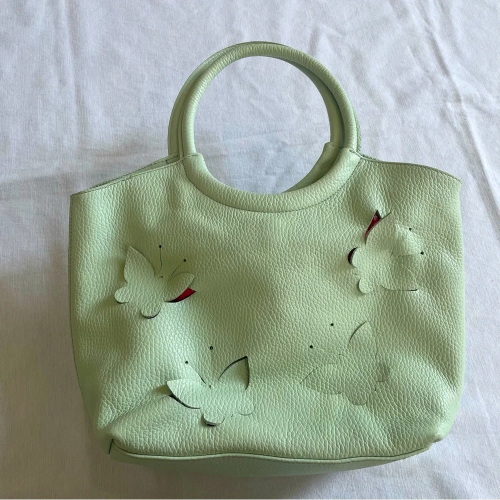 Claudia Firenze Butterfly 🦋 Pebbled Leather Pale Mint Green Tote Bag
